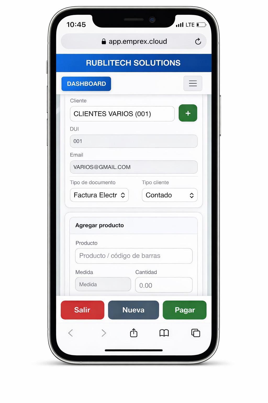 Vista móvil de Emprex